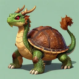 dragon turtle whith brown and green color, by mucha