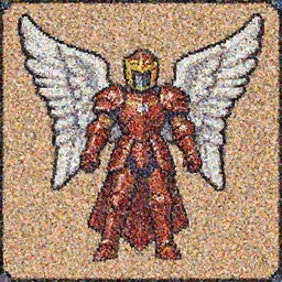 an angel, super nintendo game sprite, symetric, pixelate, barroque red armor, warrior iron armor