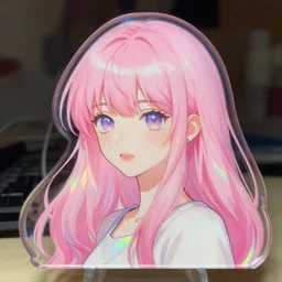 of acrylic holographic pink haired girl