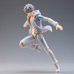 james jean, ilya kuvshinov isolated handsome boy vinyl figure, figure photography, dynamic moving pose, glitter accents on figure, holographic undertones, anime stylized, high detail, ethereal lighting, rim light, expert light effects on figure, sharp focus, impactful composition and glowing effects unreal engine, octane, editorial awarded design