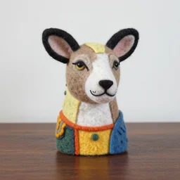 original art object, table top unique decor, handmade craft, one of a kind art, outsider art brut, animal art sculpture, funny animal, portrait bust, made of felt