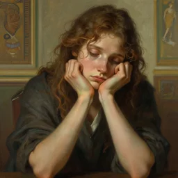 a personification of boredom, highly detailed, digital painting, artstation, concept art, sharp focus, illustration, art by greg rutkowski and alphonse mucha