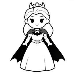 figure - only, princess batman, cape, marvel, dc, xmen, frozen, dress, powerful, beautiful, in the coloring book style, black and white, simplified, minimalist, cartoon, big eyes, focus