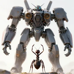 close ant's view. looking up at a gigantic humanoid mech. octane render. trending. artstation. hard lines.