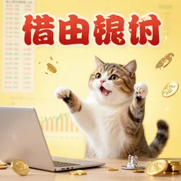 a cat celebrating a huge profit on the stock market