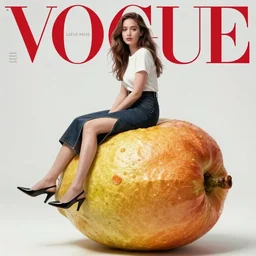 vogue magazine, elle magazine, anime korean natalie portman riding a giant fruit peach, ilya kuvshinov, greg rutkowski, john singer sargent, anime, trending on artstation, intricate