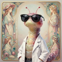 a cool derpy anthropomorphic worm wearing sunglasses wearing a lab coat, diffuse lighting, fantasy, intricate, elegant, highly detailed, lifelike, pastel, digital painting, artstation, illustration, concept art, smooth, sharp focus, art by frank frazetta and marco bucci and loish and rossdraws and artgerm and alphonse mucha