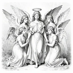a group of angels Crosshatching drawing