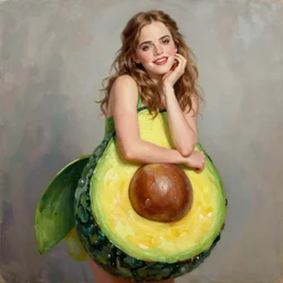 oil painting of emma watson wearing a huge avocado dress, loving seductive look love, blushing, by yoshitaka amano, by greg rutkowski, by jeremyg lipkinng, by artgerm, digital art, octane render