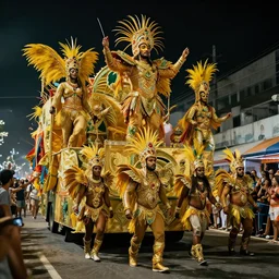 Concept art Brazil Carnival costumes and floats , normal people with costumes, cinematic lighting, dramatic atmosphere, by Craig Mullins, 4k resolution, trending on artstation