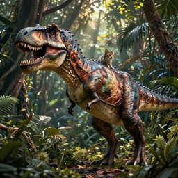 tyrannosaurus rex cat hybrid, jungle background