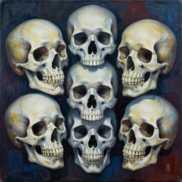 the most amazing abstract painting in the history of the universe, surreal smiling skulls