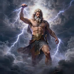 an epic digital art of Zeus in thunderclouds by Diego Gisbert Llorens, Zeus, lightnings around, epic painting, masterpiece, hyperdetailed, artstation, cgsociety, 8k