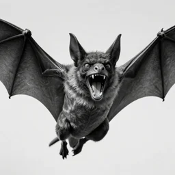 a close - up, black & white studio photographic portrait of a loud screeching giant, bat - like creature flying towards you, you are exploring an alien planet and come across a strange, dark cave, dramatic backlighting, 1 9 7 3 photo from life magazine