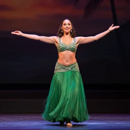 Gal Gadot doing sophisticated hula, rule of thirds, lovely, elegant, set on Kalakaua avenue stage