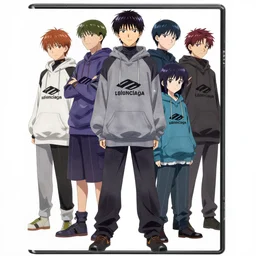 gainax anime characters evangelion flcl fooly cooly wearing oversized hoodies balenciaga vetements, dvd cover