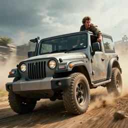 Mahindra thar, furious chasing, action scene, an epic fantasy, dramatic lighting, cinematic, establishing shot, extremely high detail, photorealistic, cinematic lighting, matte painting, artstation, by simon stalenhag, Uncharted 4: A Thief's End
