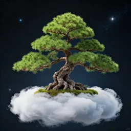 ethereal bonsai tree made of clouds in space by john harris, artstation