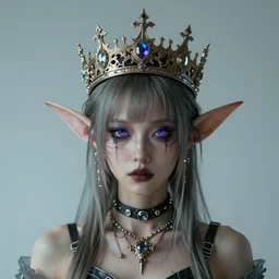 cyberpunk fairycore, with a crown, by Michael Garmash, highly detailed