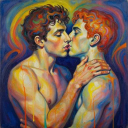 a man being overcome by love, psychedelic dripping colors, detailed painting by painting by man ray and pablo amaringo