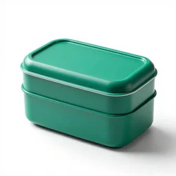 emerald green lunch box, photorealistic, isolated on a pure white background, centered, entire object in frame, sharp focus, soft studio lighting