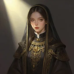 female priest girl, beautiful face, rule of thirds, intricate outfit, spotlight, by greg rutkowski, by jeremy mann, digital painting