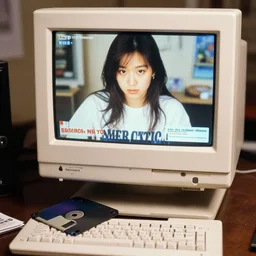 80's computer with floppa disc, photorealistic picture from a magazine