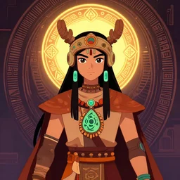 portrait of a future metaverse Ayahuasca tech shaman warrior, 2D cartoon,  visionary art, symmetric, Magick symbols, holy halo, shipibo patterns, sci-fi, concept art, trending on art station, 8k digital art, by Mandy Jurgens, fantasy portrait art, anime