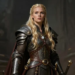 viking woman, blonde, tall, warriot, d & d, concept art, science fiction, style of karol bak