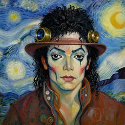 a beautiful painting steampunk michael jackson face, by van gogh realistic oil painting