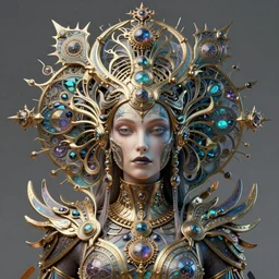 artstation futuristic 3 d model of hyper - detailed beautiful groovypunk queen of santine galaxy in full regal attire. face portrait. art nouveau!!!, symbolist, visionary, baroque, giant fractal details. horizontal symmetry by zdzisław beksinski, iris van herpen, raymond swanland and alphonse mucha. hyper - real, beautiful