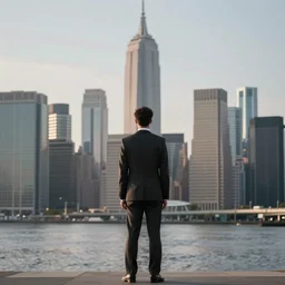 man in a suit standing facing a city skyline, 4 k - hd profile picture