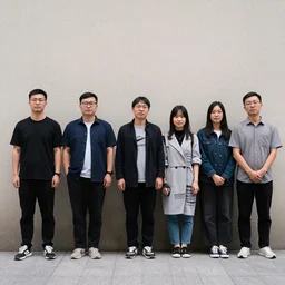 people lineup in front of wall facing the camera