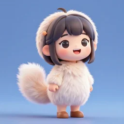 render of a very cute joyful 3d anime girl, fluffy tail, wearing fluffy black scarf, long dress, mittens, black long curly hair, watery eyes, cat ears, in the magical forest, snow, medium shot, mid-shot, highly detailed, trending on Artstation, Unreal Engine 4k