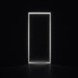 a pitch black void with a glowing doorway,