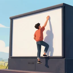 a person climbing out of an outdoor cinema screen