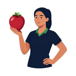 female teacher holding apple like puck in soccer p[layer pose vector logo, professional sports style, flat colours, bright colours, Adobe EPS, SVG, professional, sharp edges