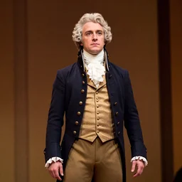 a photo of James Monroe Igelhart dressed as John Adams in Hamilton musical,