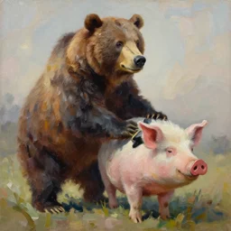 highly detailed painting of a half bear half man pig creature by william turner, by greg rutkowski, by william constable, thick brush strokes and visible paint layers, 4 k resolution