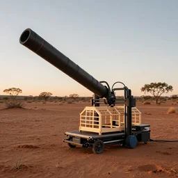 mobile drone 3d printer, giant extrusion nozzle printing an earthship house frame in the australian desert,  XF IQ4, 150MP, 50mm, F1.4, ISO 200, 1/160s, dawn