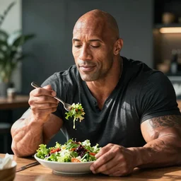 dwayne the rock johnson eating a salad