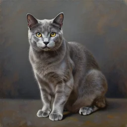 russian blue cat being mutated by radiation, oil on canvas, realism