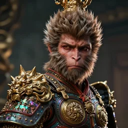hyperrealistic highly detailed close-up portrait of a rococo sun wukong with iridescent armor sharp concept art wayne barlowe cinematic lighting 8k low angle shallow depth of field