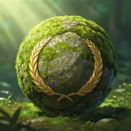 magic protection stone sphere covered with moss, in gentle green dawn light, eyvind earle, studio ghibli painting, cinematic lighting, volumetric lighting, smooth, sharp focus, highly detailed, render in unreal engine 5, artstation, deviantart, behance, trending, epic composition, octane, light rays, award - winning