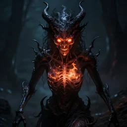a nightmarish mysterious demonic creature, dark and gloomy, glowing vibrant eyes of fire, translucent neon, anatomical details, cinematic by tsutomu nihei, emil melmoth, gustave dore, craig mullins, yoji shinkawa