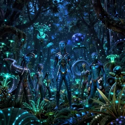 scene still of avatar variety bioluminescent forest at night. 4 k cinematic cg weta weta weta
