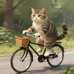 fantasy painting of a cat riding a bicycle, trending in artstation, highly detailed