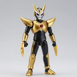 Photo of an Evil moonface action figure, japanese action figure, gold and black color scheme