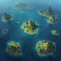 ultra realistic illustration, many tiny islands on vast ocean, stylised digital painting tutorial, hyperdetailed photorealism by greg rutkowski, rich contrast of colors, 1 0 0 mega pixels, league of legends artwork
