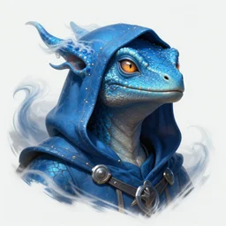 air genasi blue lizardfolk made of wind, wearing a hood, face enhance, head and shoulder portrait, dnd commission, rpg artwork,4K, 8K, very detailed, trending on artstation